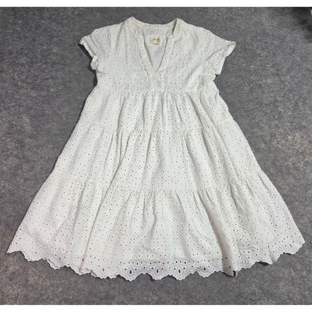 Maeve Anthropologie Harper White Tiered Mini Dress V-Neck Scalloped Hem XS